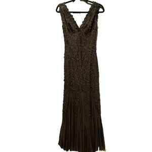 vintage Nicole Bakti Silk Embellished Plunge Neck Long Evening formal maxi Dress